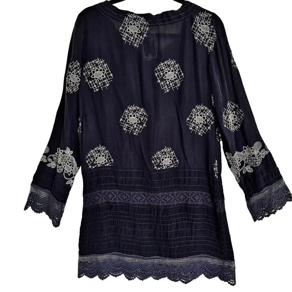 Johnny Was Black Dress Size S Embroidery Lace and Pintucks Mini Country or City - Picture 8 of 13